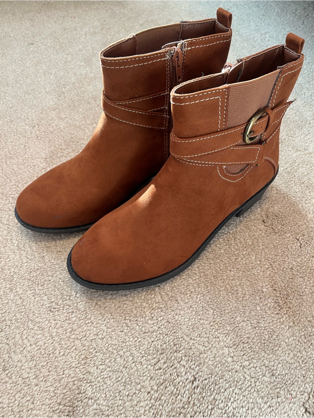 St John’s Bay Women’s Brown Suede Ankle Boots with Decorative Buckle